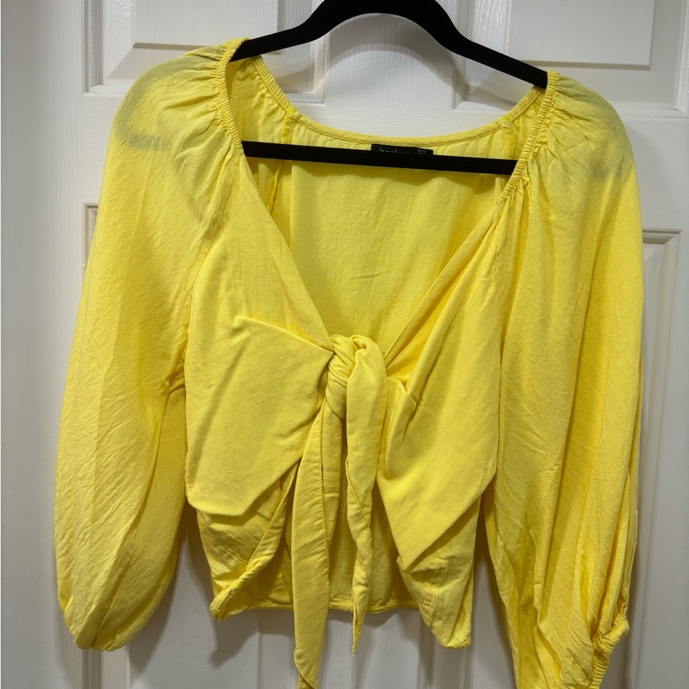 Boohoo Yellow Tie-Front Blouse